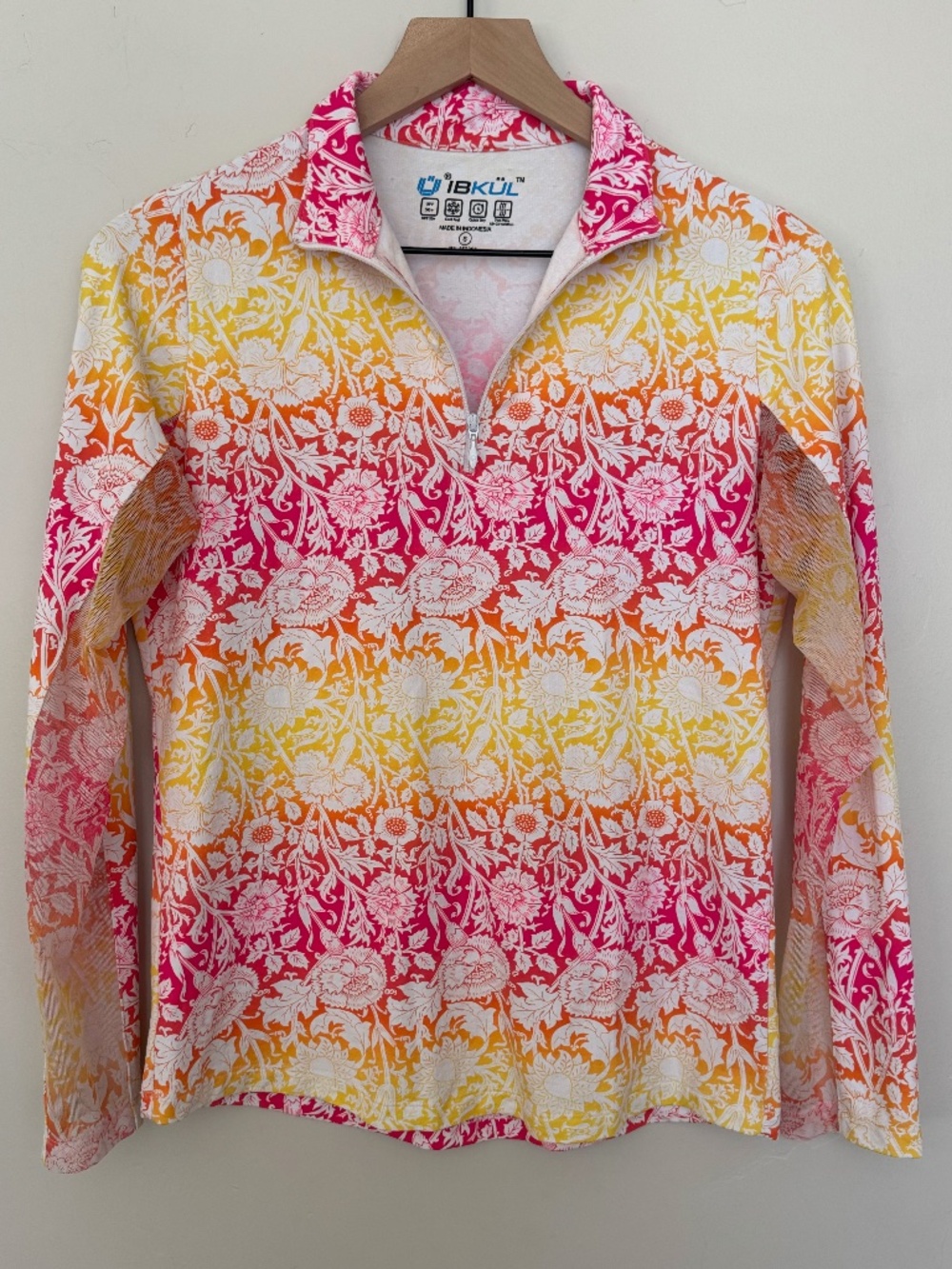 IBKUL Jesse Floral Mock Neck Quarter Zip Pullover Size S Golf Pickleball Tennis